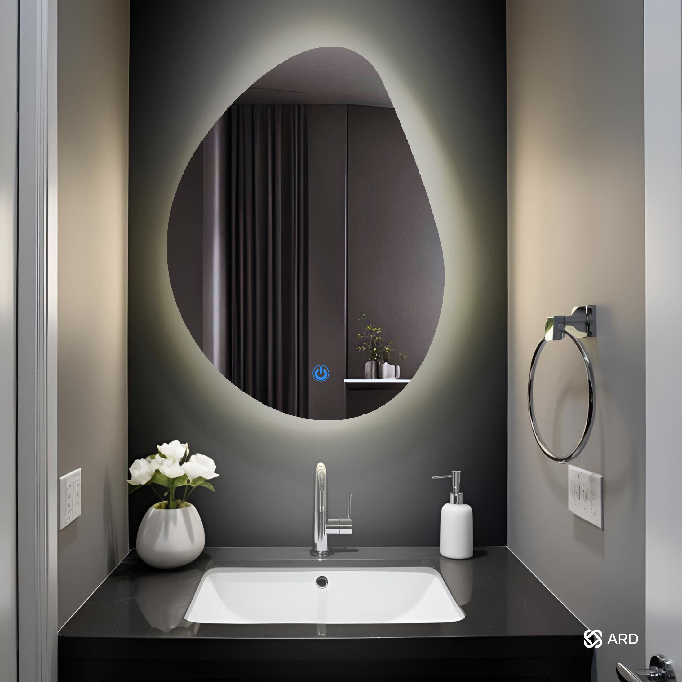 Espejo LED Decorativo Irregular ARD Glanz Luminous Drop 78 x 60 cm con Luz Indirecta, Sensor Táctil y Montaje para Baño, Recámara, Sala o Tocador