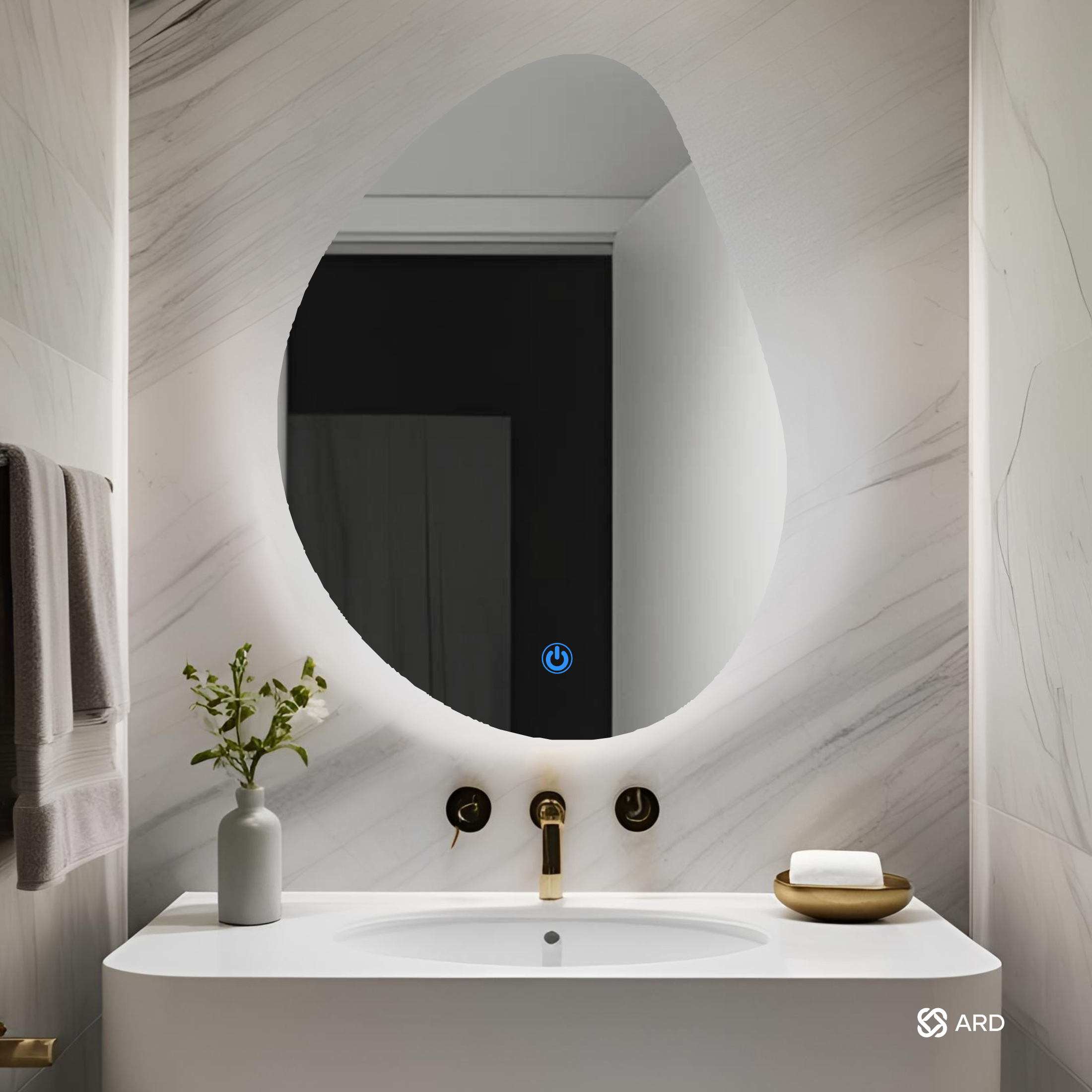 Espejo LED Decorativo Irregular ARD Glanz Luminous Drop 78 x 60 cm con Luz Indirecta, Sensor Táctil y Montaje para Baño, Recámara, Sala o Tocador