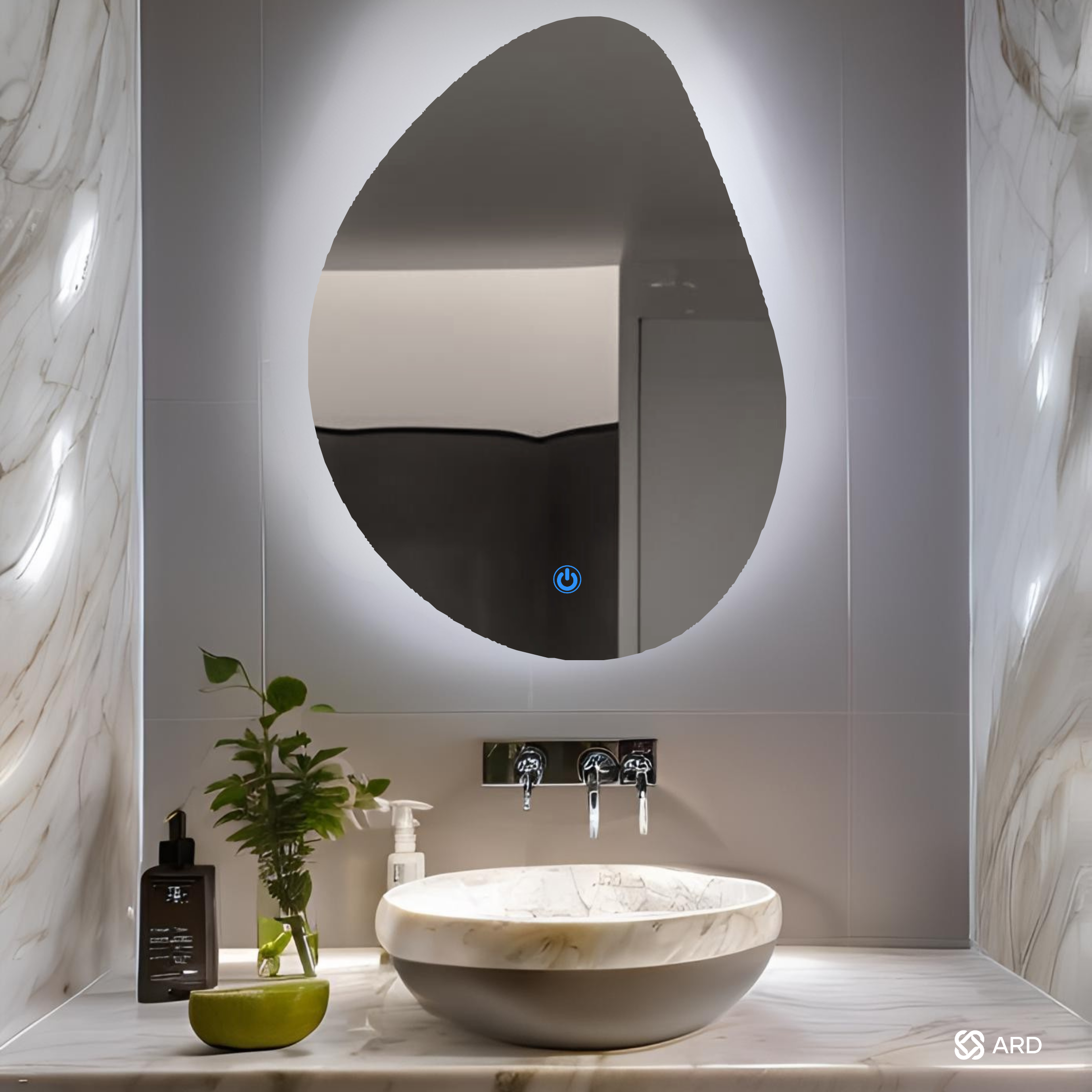 Espejo LED Decorativo Irregular ARD Glanz Luminous Drop 78 x 60 cm con Luz Indirecta, Sensor Táctil y Montaje para Baño, Recámara, Sala o Tocador