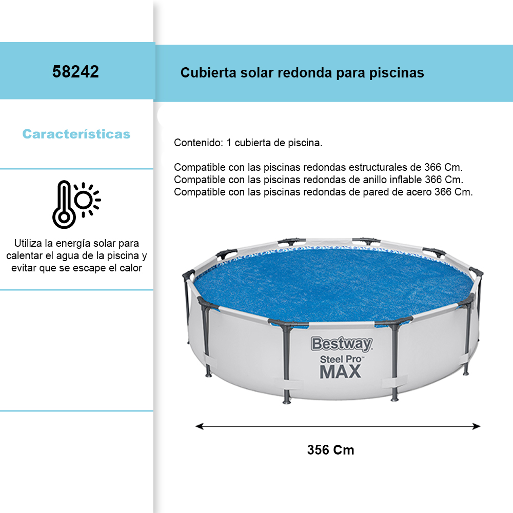 Cubierta Cobertor Solar Para Alberca Piscina Redonda Azul De Burbuja 3.65 M Bestway