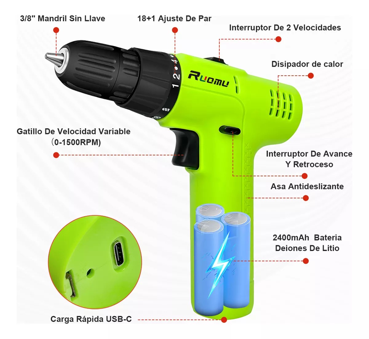 Taladro Destornillador Inalámbrico Atornillador De Impacto