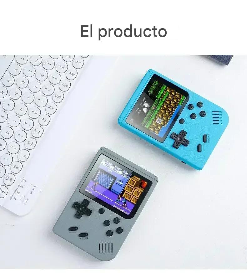 Mini consola portátil retro videojuegos color azul LCD 3" 500 juegos recargable usb gamer portatil.
