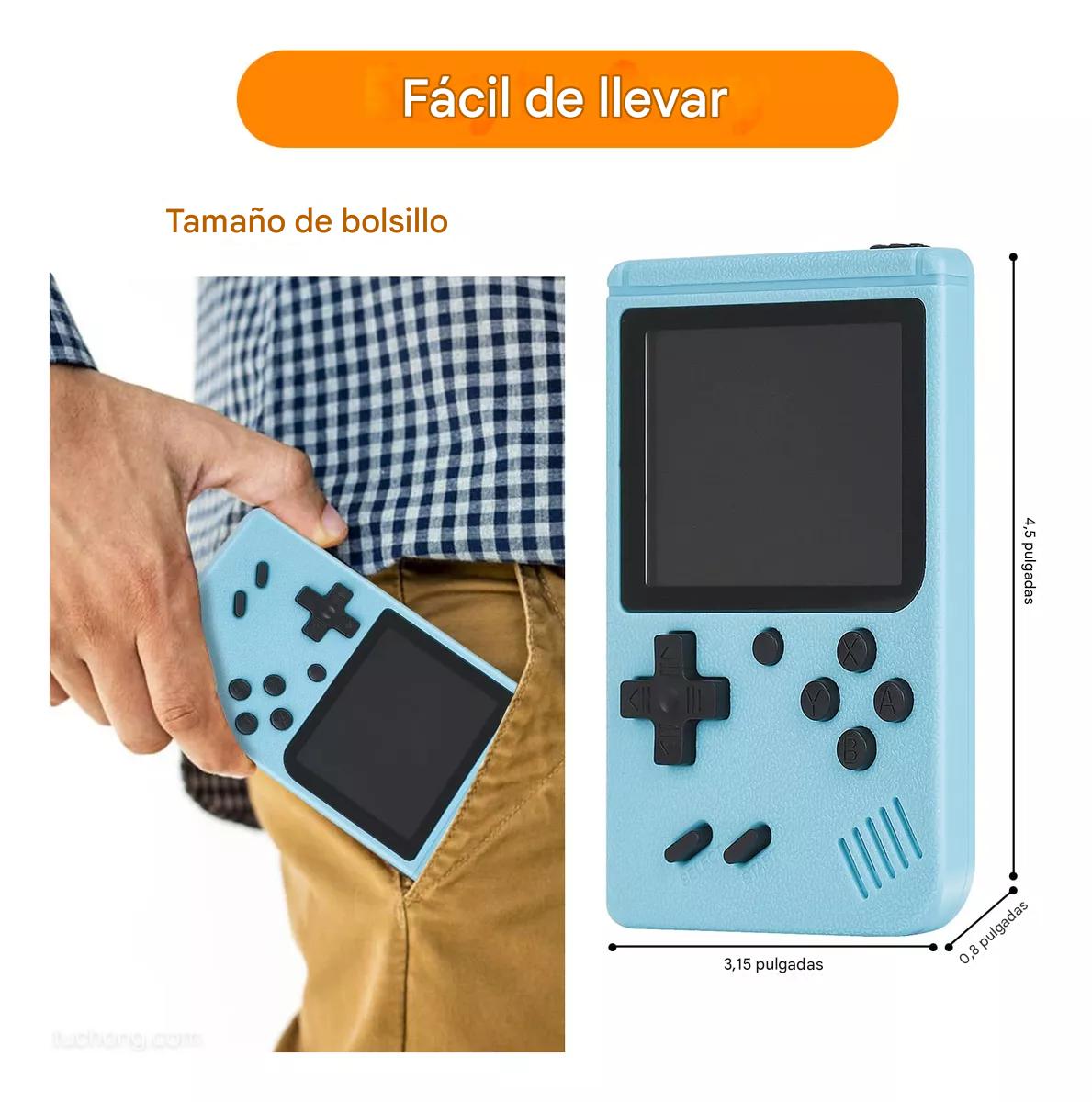 Mini consola portátil retro videojuegos color azul LCD 3" 500 juegos recargable usb gamer portatil.