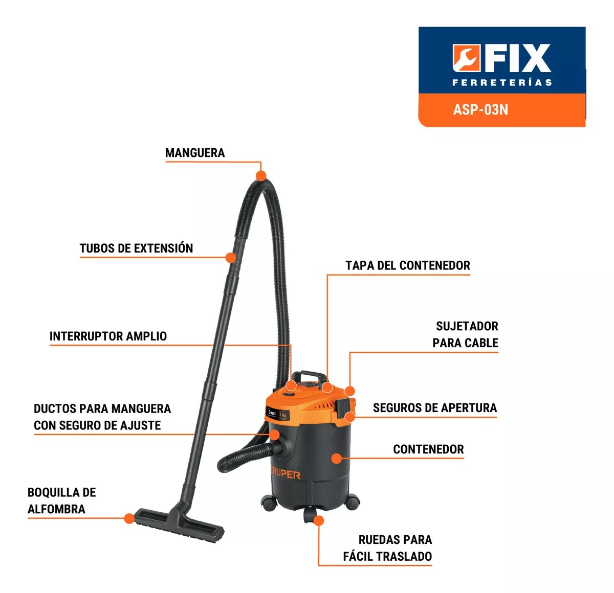 Aspiradora Seco-mojado 3 Gal 3 Hp 127 V Truper Asp-03n Negro
