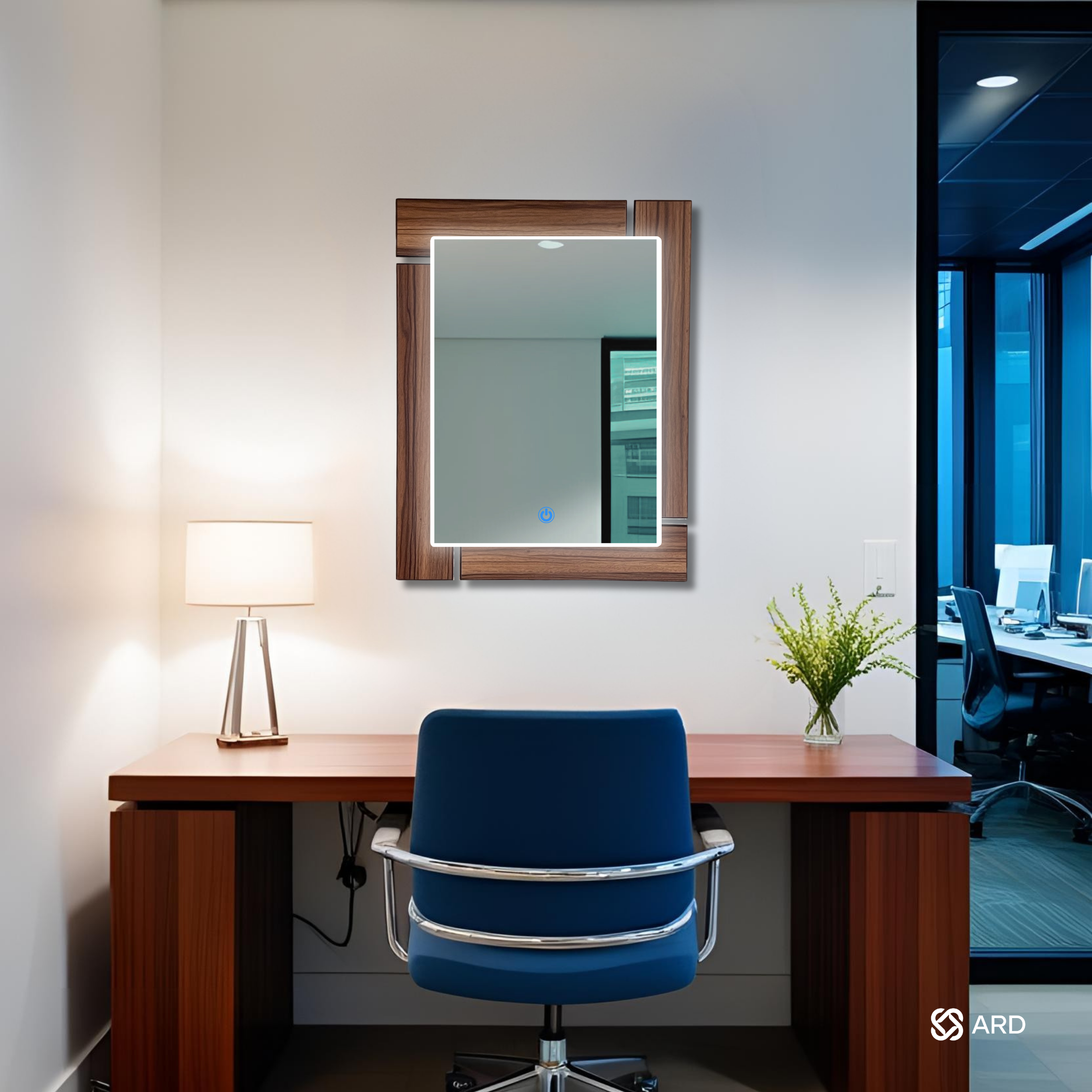 Espejo LED Decorativo Rectangular de Madera ARD Glanz Luminous Oak 78 x 60 cm con Luz Indirecta y Montaje para Sala, Baño, Comedor o Recámara Moderna