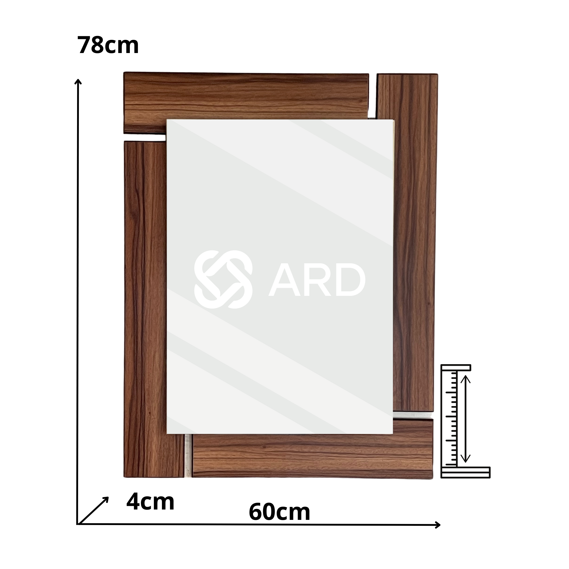 Espejo LED Decorativo Rectangular de Madera ARD Glanz Luminous Oak 78 x 60 cm con Luz Indirecta y Montaje para Sala, Baño, Comedor o Recámara Moderna