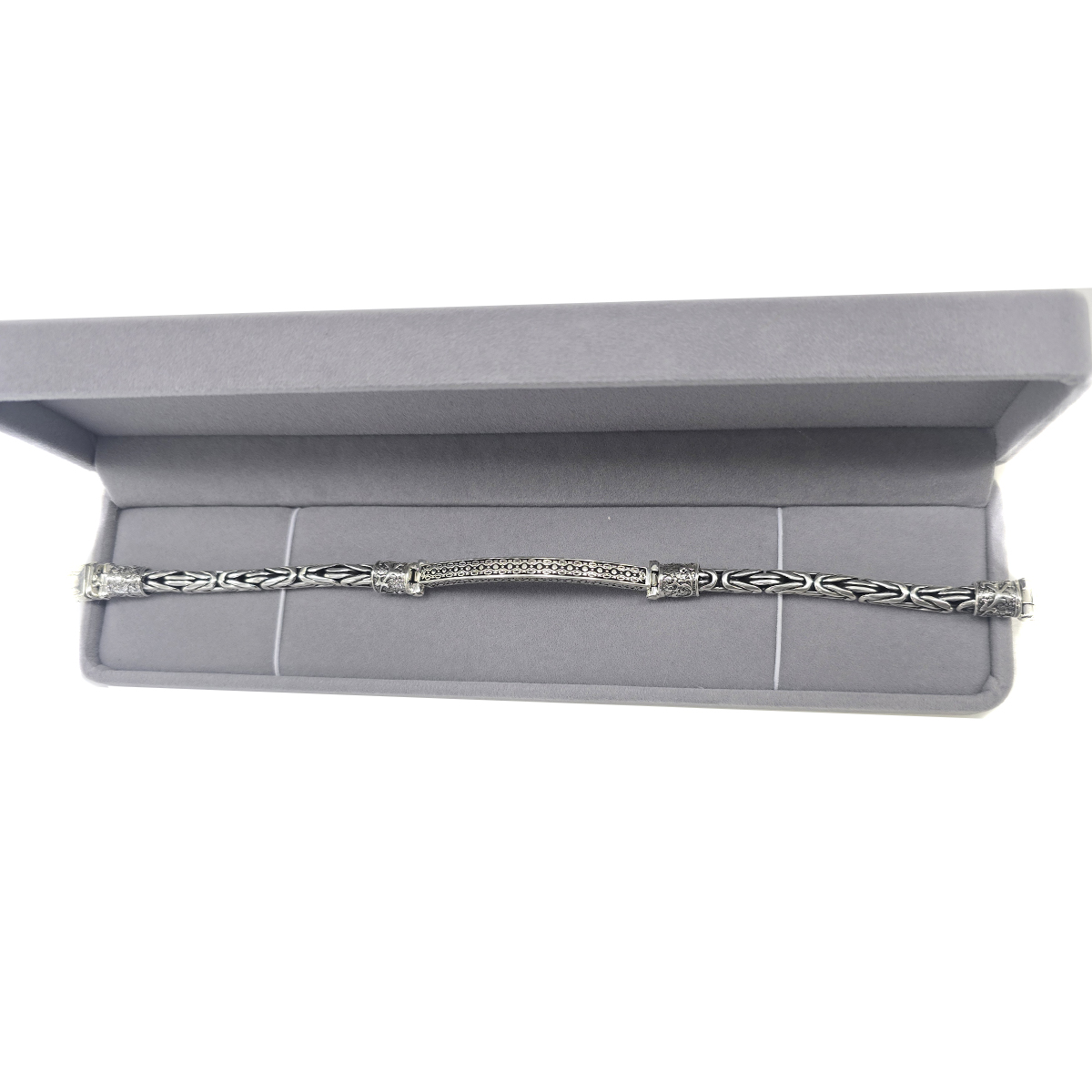 Esclava Artesanal Plata Pavonada 950 Estilo Bizantino Negro 22 Cm