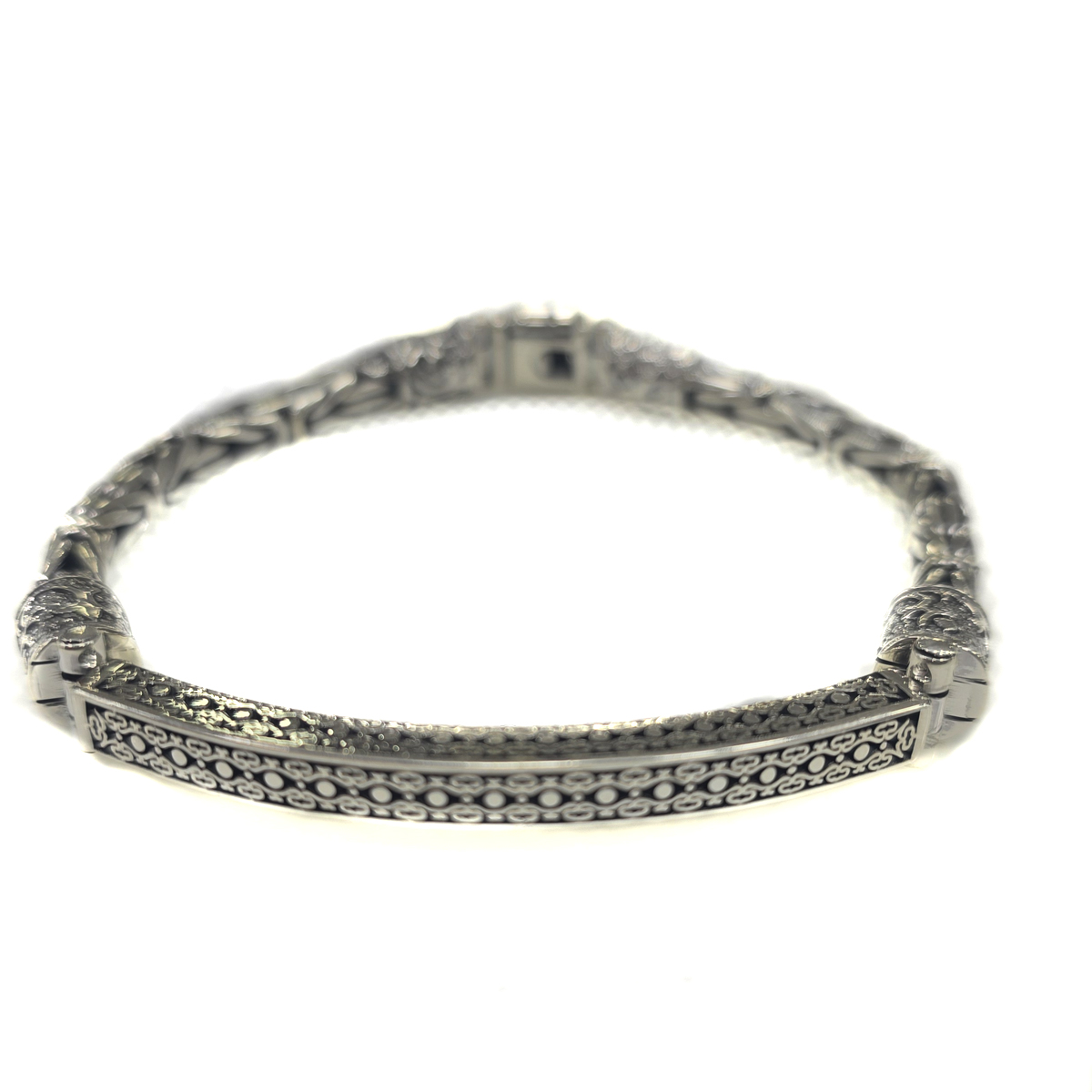 Esclava Artesanal Plata Pavonada 950 Estilo Bizantino Negro 22 Cm