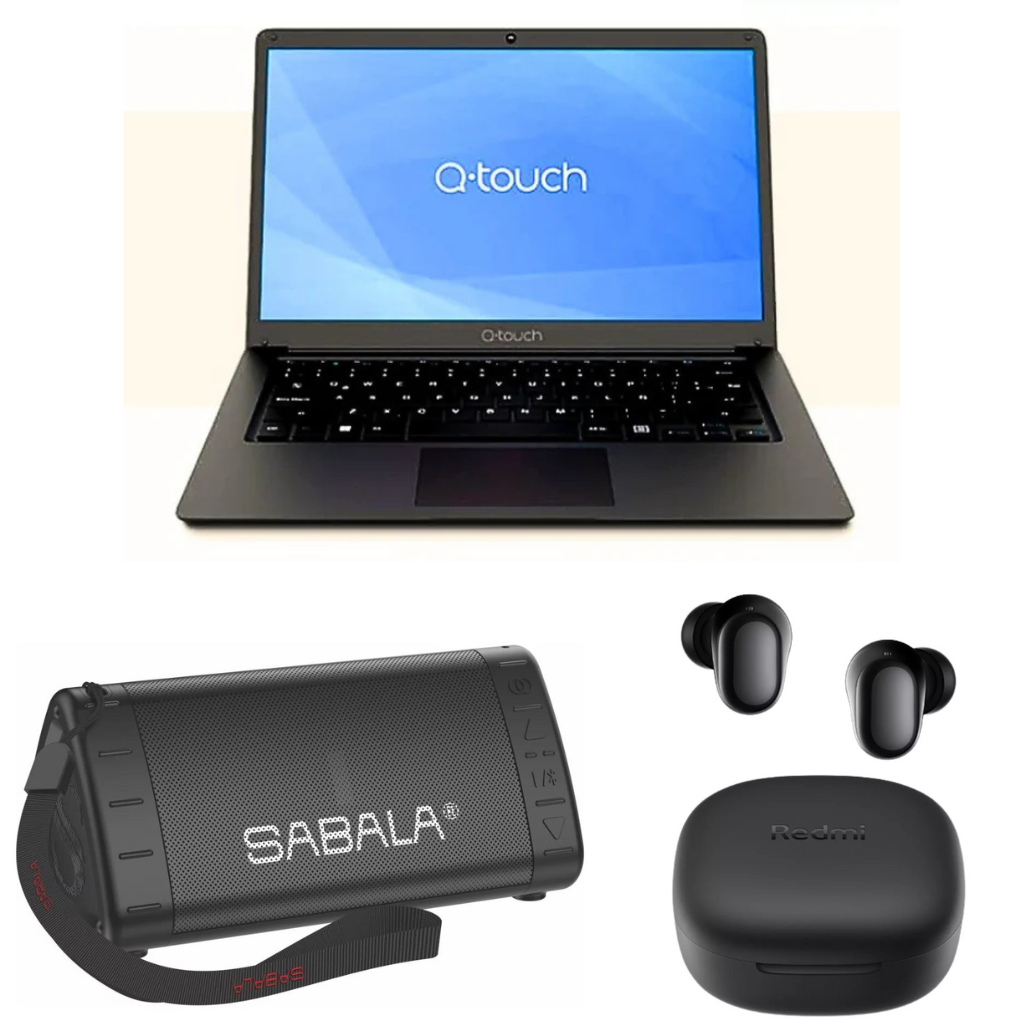 Laptop QTouch 14.1 NQT14-01 + Sabala DR-901 y Redmi Buds 6 Play