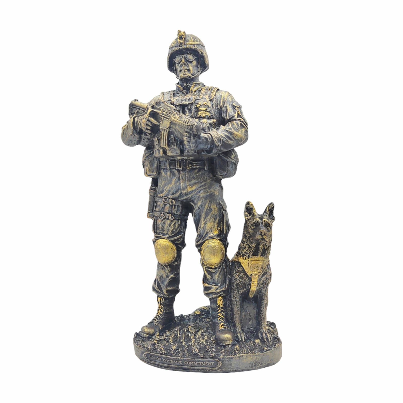 Militar Con Perro Adiestrado 28cm (Negro-Dorado)