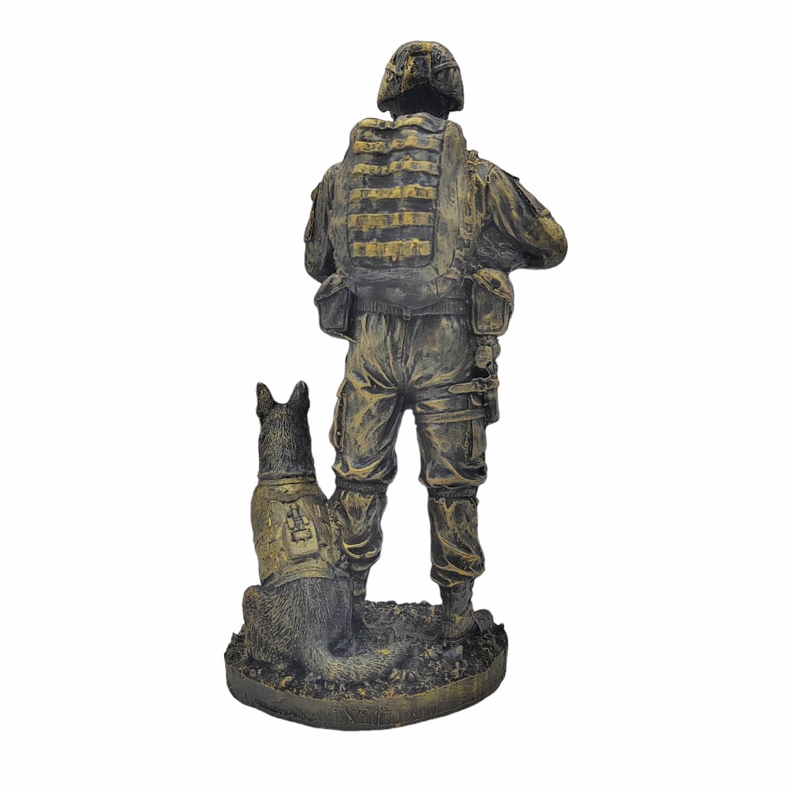Militar Con Perro Adiestrado 28cm (Negro-Dorado)