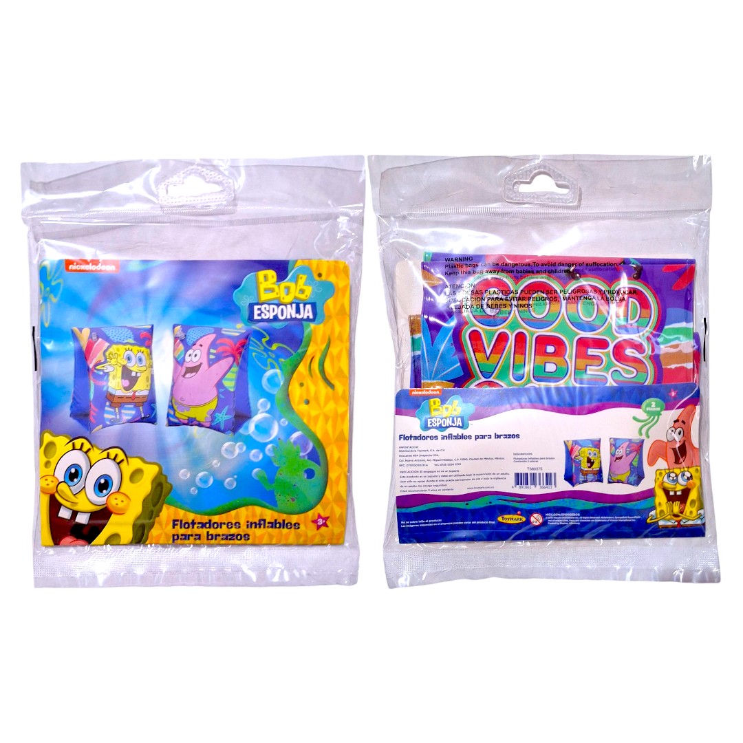 Par de Flotis Inflable Salvavidas Brazo Flotador Bob Esponja T380375 Importacion