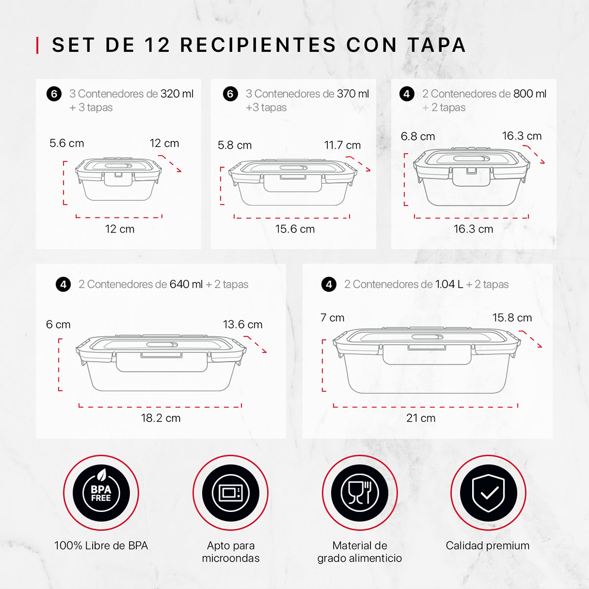 Recipientes de Vidrio Herméticos para Alimentos 12 Contenedores con 12 Tapas - Toppers Cookify