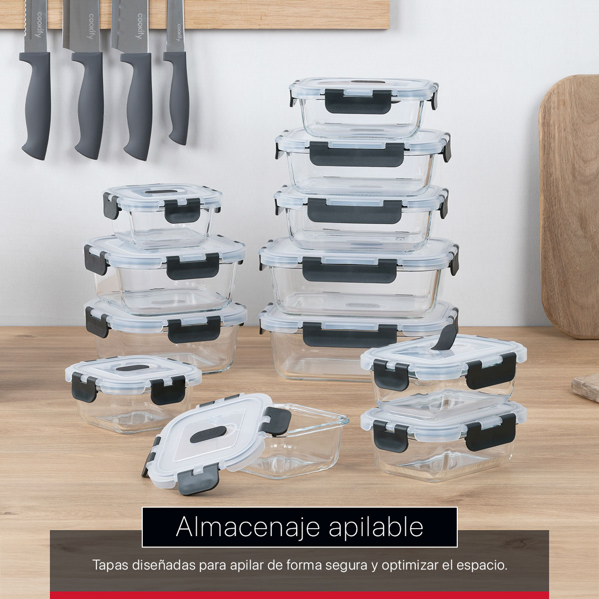 Recipientes de Vidrio Herméticos para Alimentos 12 Contenedores con 12 Tapas - Toppers Cookify