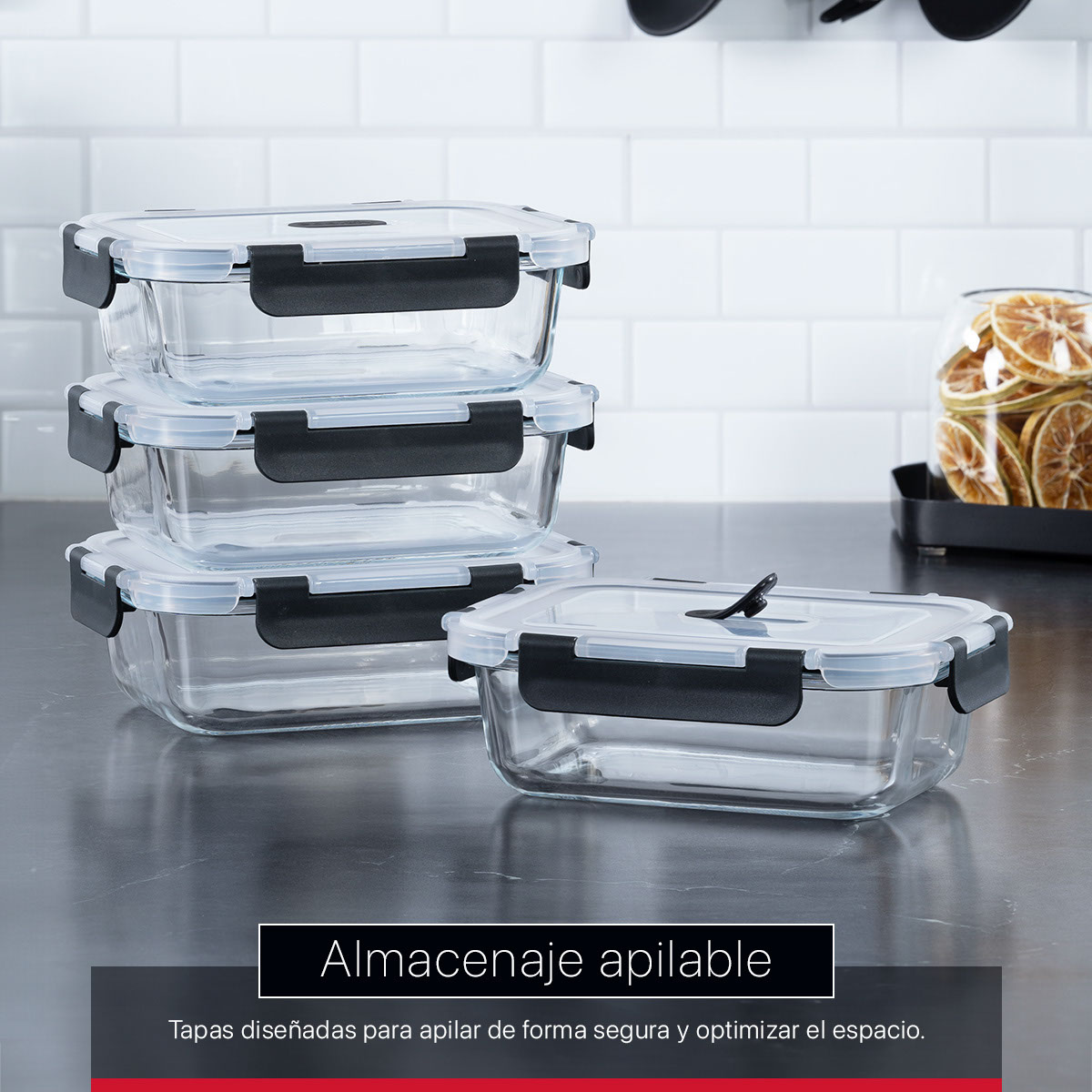 Recipientes de Vidrio Herméticos para Alimentos 4 Contenedores con 4 Tapas - Toppers Cookify