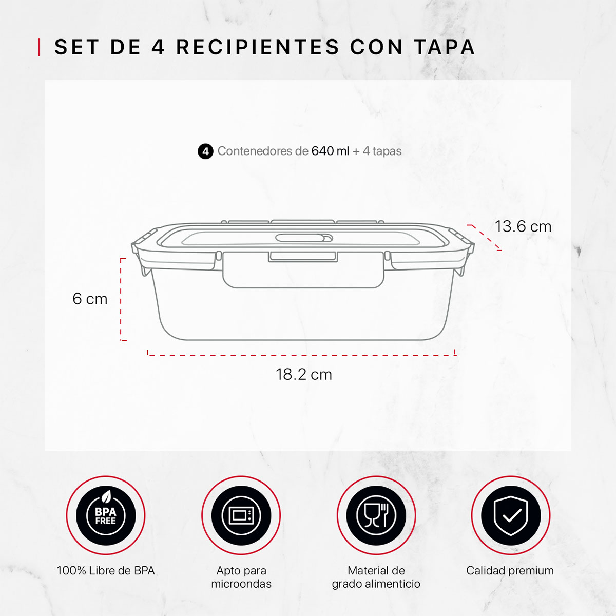 Recipientes de Vidrio Herméticos para Alimentos 4 Contenedores con 4 Tapas - Toppers Cookify