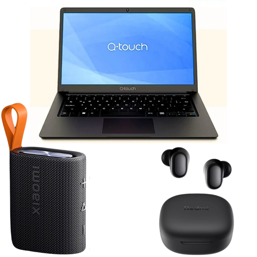 Laptop QTouch 14.1 NQT14-01 + Xiaomi Sound Pocket y Redmi Buds 6 Play