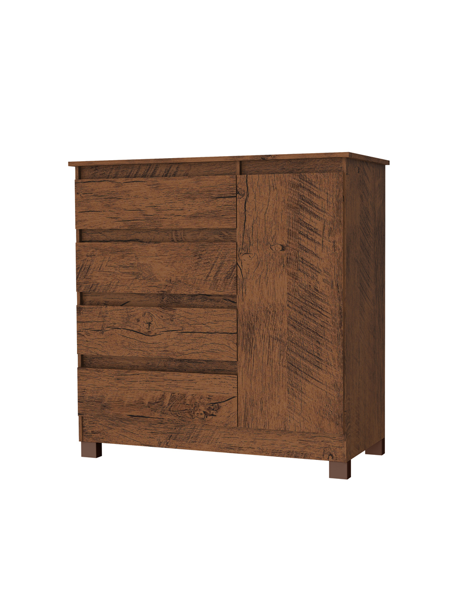 Cómoda Cajonera Milao Con 4 Cajones Y 1 Puerta Color Rustico