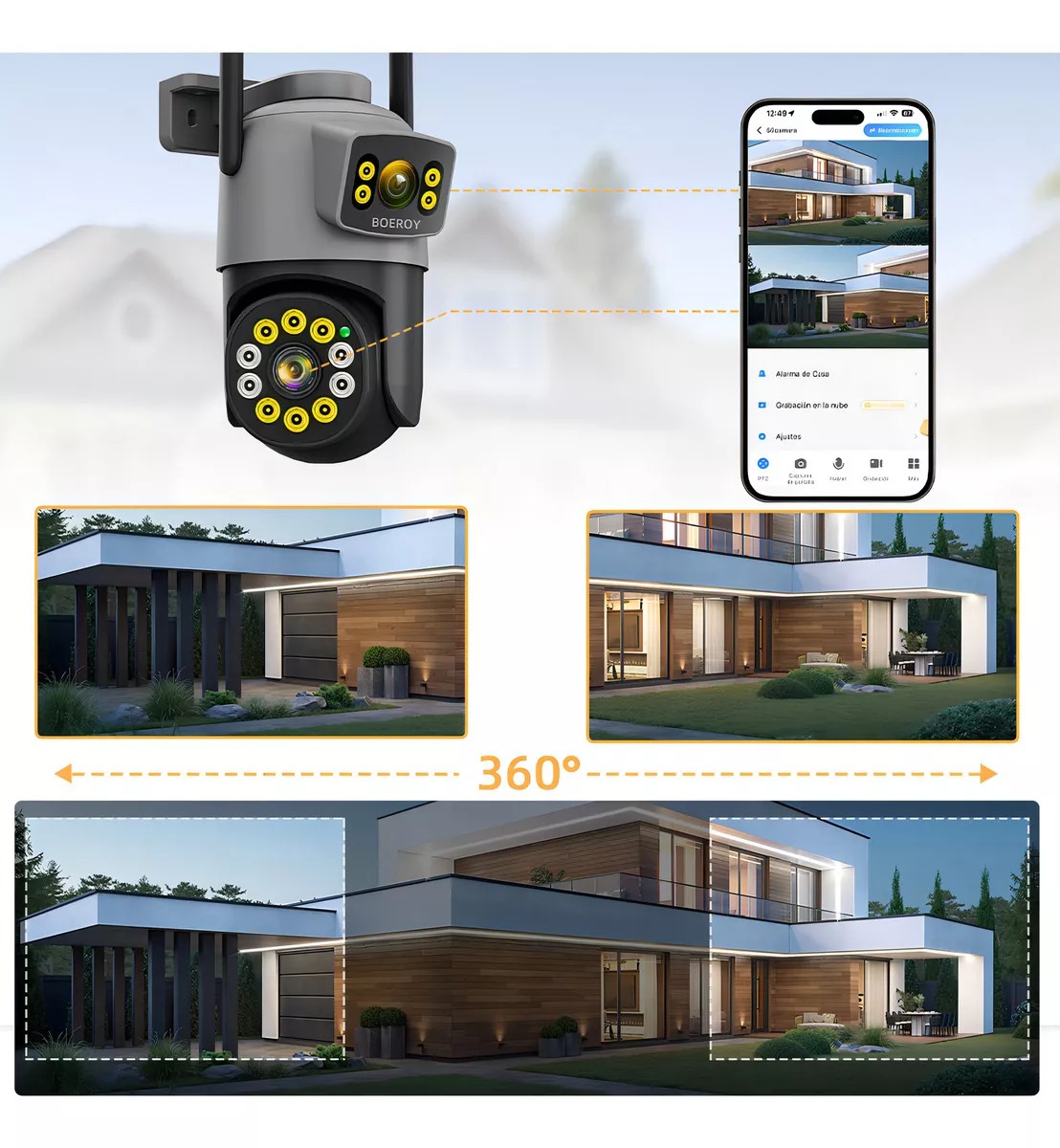 Cámara De Seguridad Boeroy H10 Doble Lente Wifi 5g Exterior Con Led Alarma