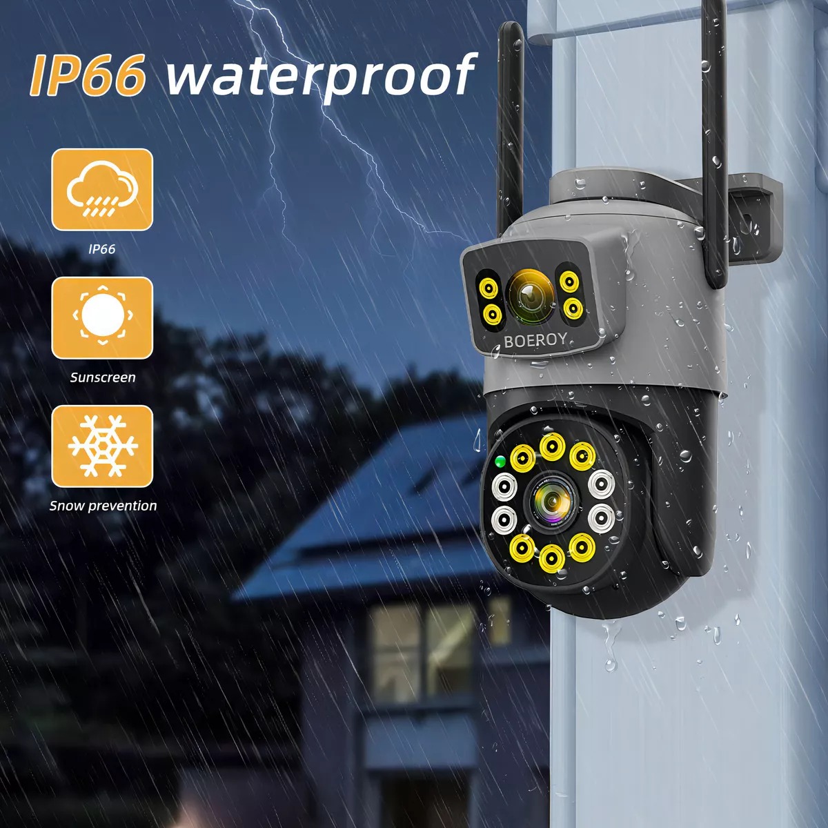 Cámara De Seguridad Boeroy H10 Doble Lente Wifi 5g Exterior Con Led Alarma