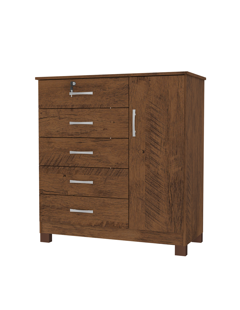 Cómoda Cajonera Verona Con Llave 4 Cajones 1 Puerta Rustico