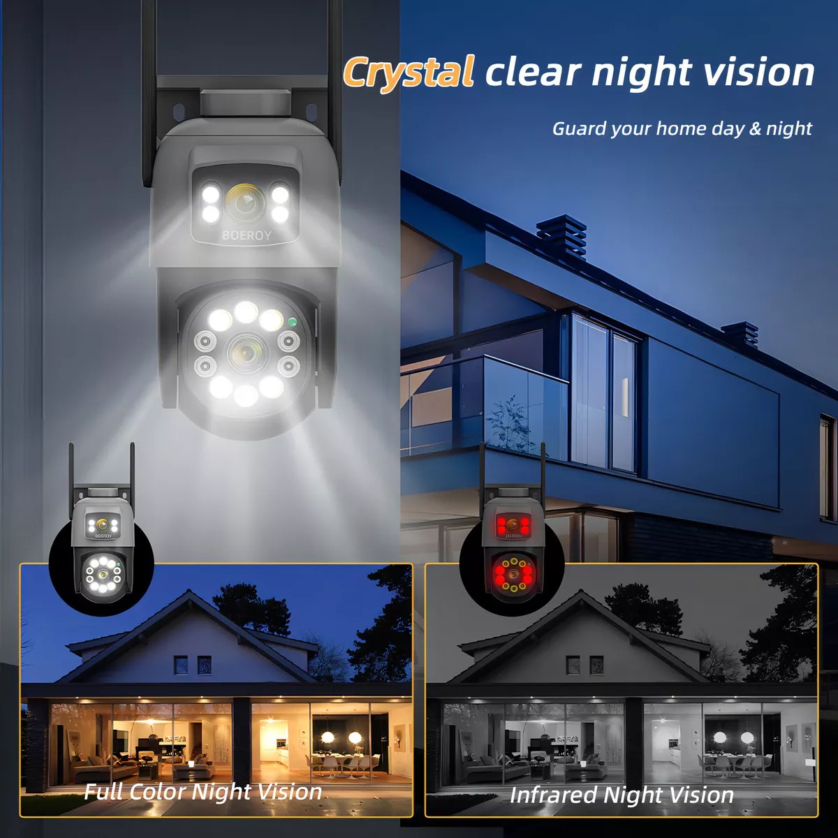 Cámara De Seguridad Boeroy H10 Doble Lente Wifi 5g Exterior Con Led Alarma