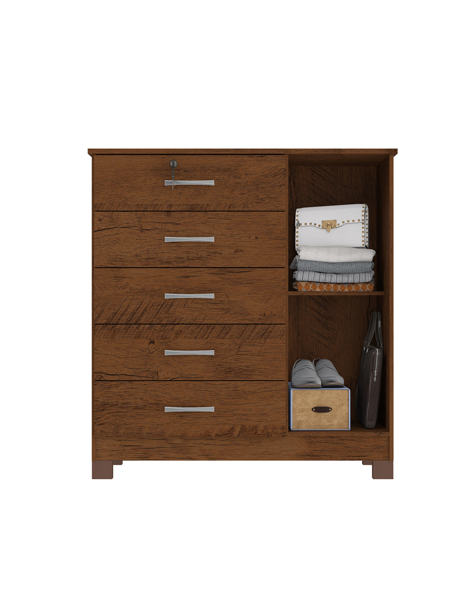Cómoda Cajonera Verona Con Llave 4 Cajones 1 Puerta Rustico