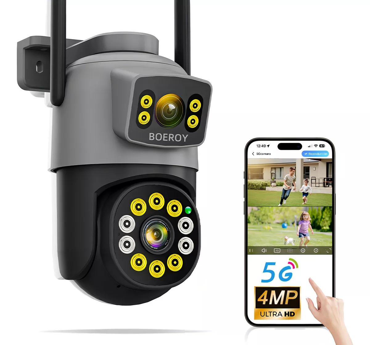 Cámara De Seguridad Boeroy H10 Doble Lente Wifi 5g Exterior Con Led Alarma