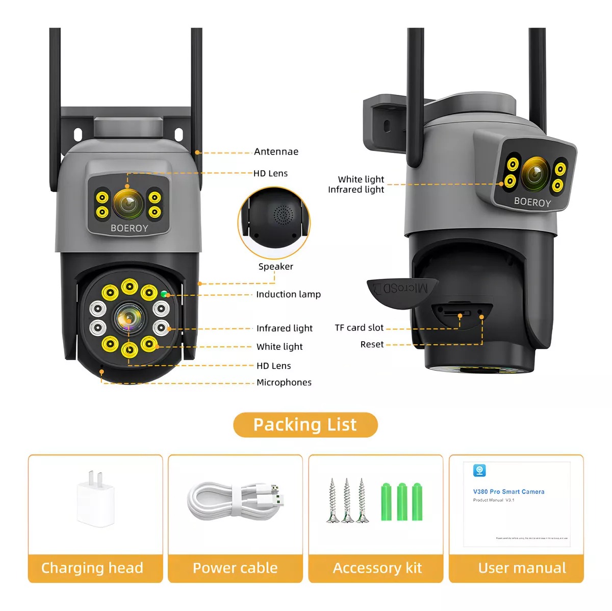 Cámara De Seguridad Boeroy H10 Doble Lente Wifi 5g Exterior Con Led Alarma