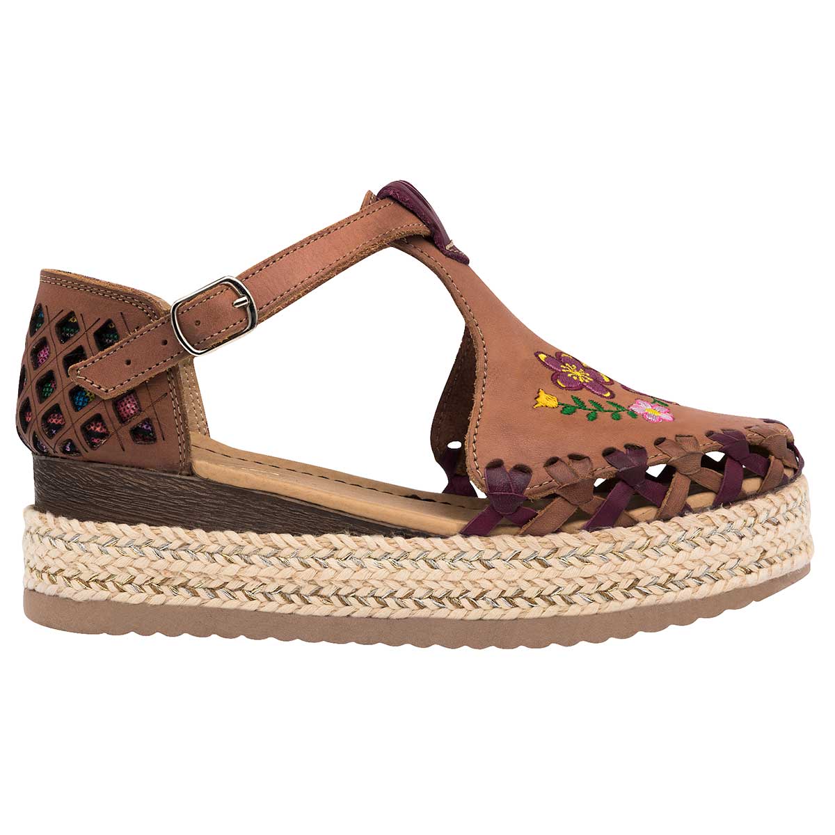 SANDALIA PLATAFORMA 5 CM PIEL MUJER MORA TIERRA HELEN CAMEL VINO 