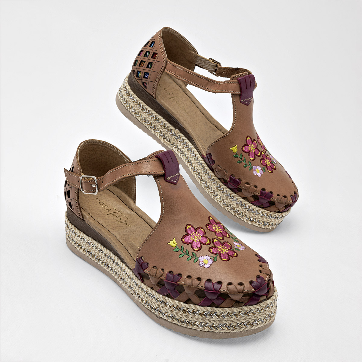 SANDALIA PLATAFORMA 5 CM PIEL MUJER MORA TIERRA HELEN CAMEL VINO 