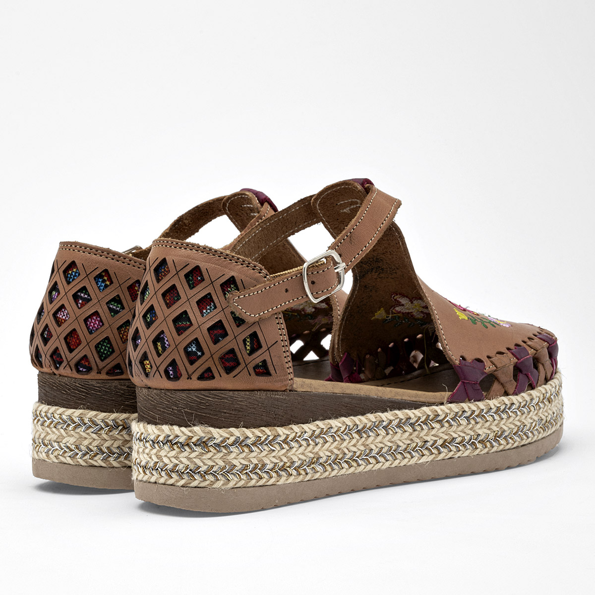SANDALIA PLATAFORMA 5 CM PIEL MUJER MORA TIERRA HELEN CAMEL VINO 