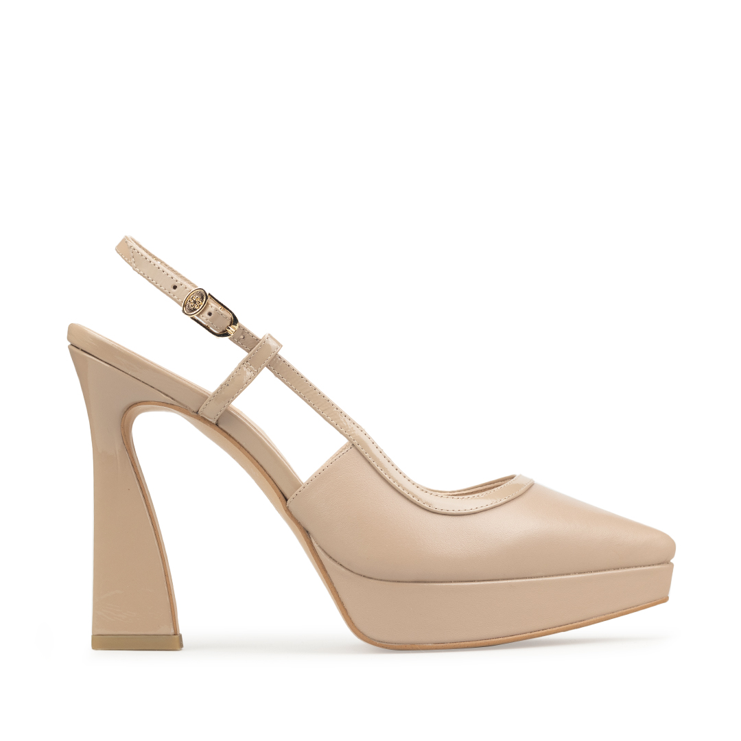 Zapatillas De Tacón Davenia De Piel Sandalia Para Dama Mod. Brenda Beige