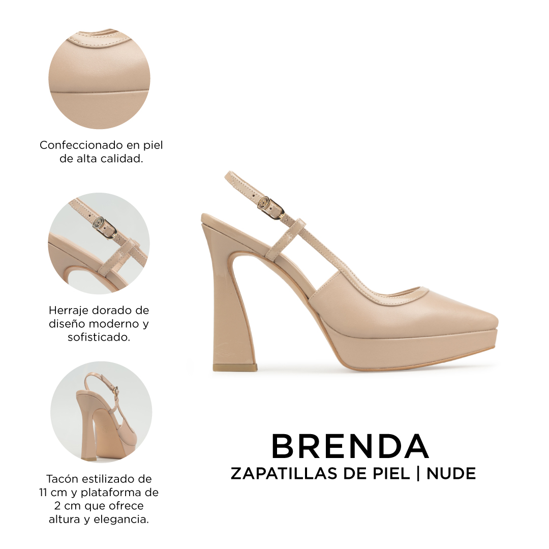 Zapatillas De Tacón Davenia De Piel Sandalia Para Dama Mod. Brenda Beige
