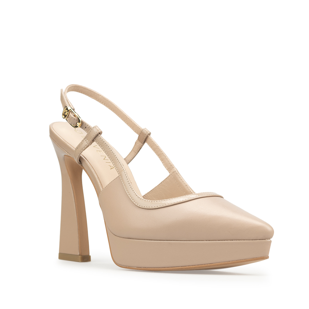 Zapatillas De Tacón Davenia De Piel Sandalia Para Dama Mod. Brenda Beige