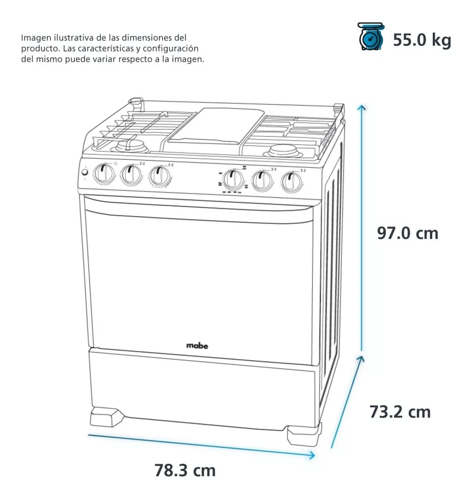 Estufa Mabe Em7674cfi Gas/eléctrica 6 Quemadores 126.6l