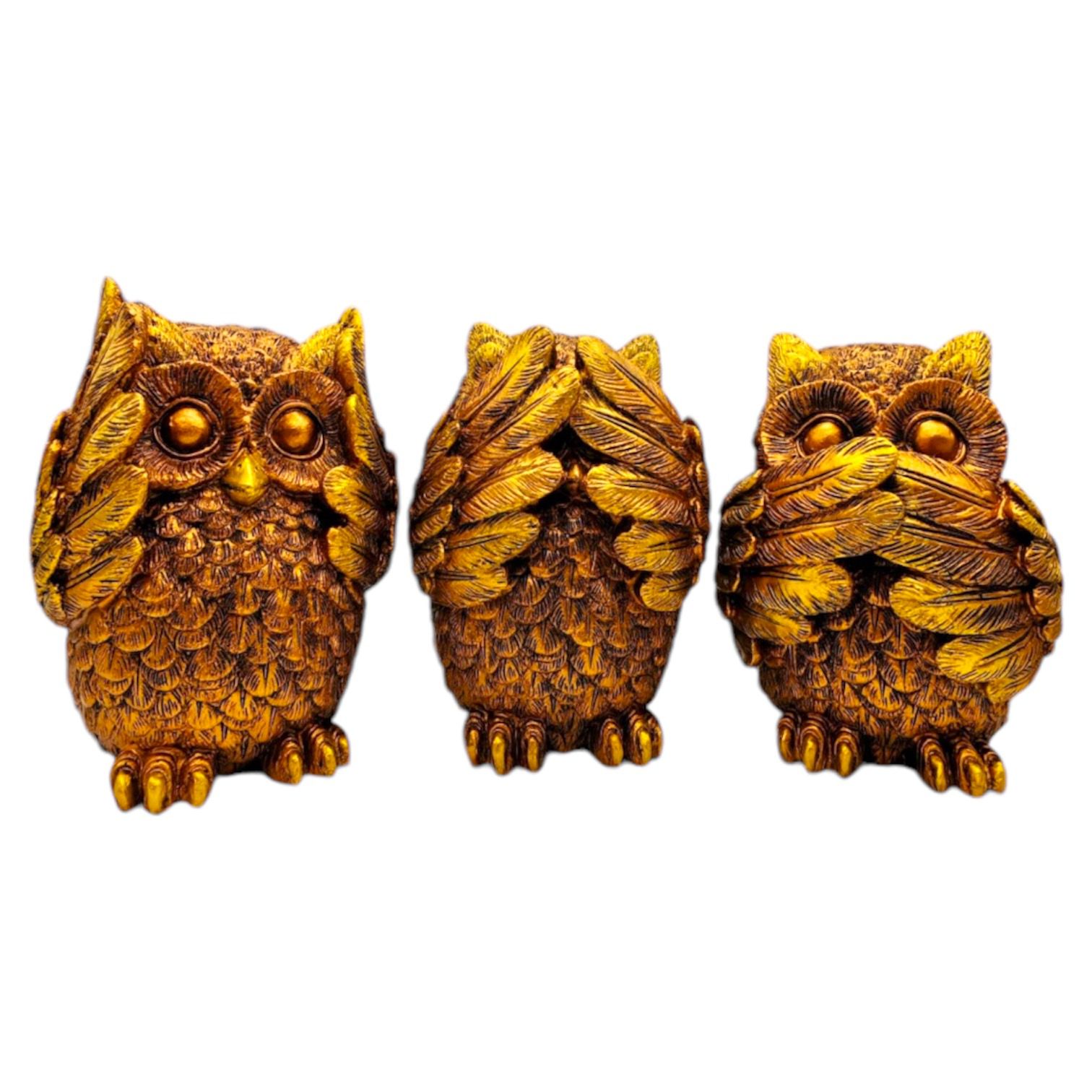 Búhos Sabios 3 Virtudes 20cm 3 Piezas (Cobre)