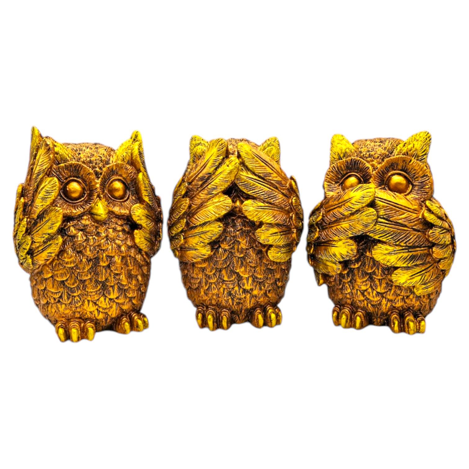 Búhos Sabios 3 Virtudes 20cm 3 Piezas (Cobre)
