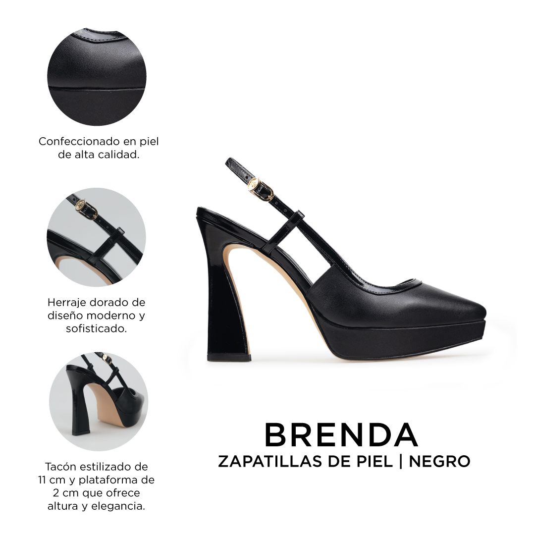 Zapatillas De Tacón Davenia De Piel Sandalia Para Dama Mod. Brenda Negro