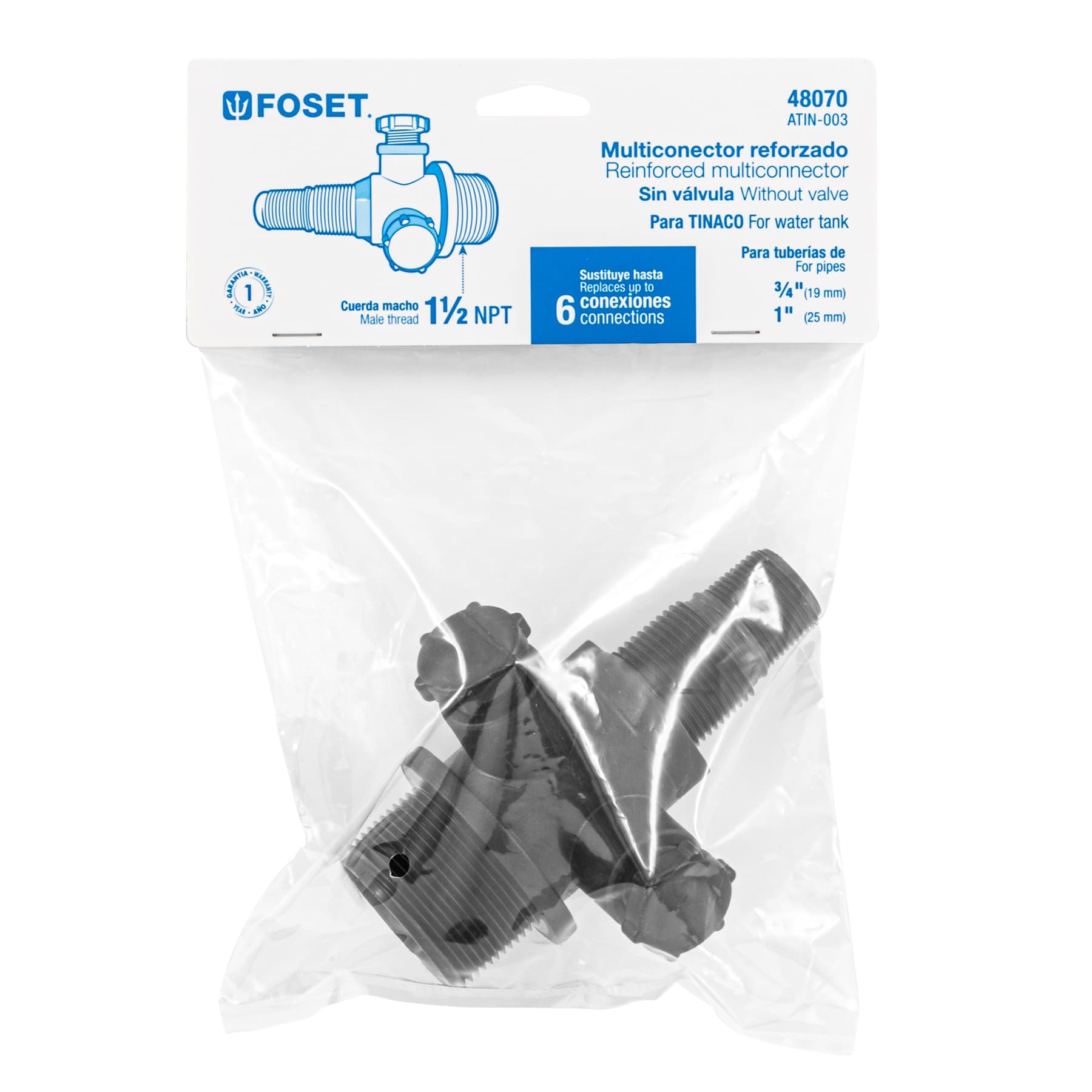 Multiconector polipropileno para tinaco, sin válvula, Foset