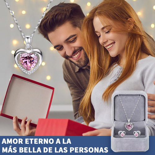 Collar Dije Corazón 925 Plata Y Cristal Mujer Arete Kit