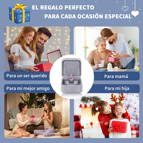 Collar Dije Corazón 925 Plata Y Cristal Mujer Arete Kit