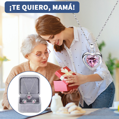 Collar Dije Corazón 925 Plata Y Cristal Mujer Arete Kit