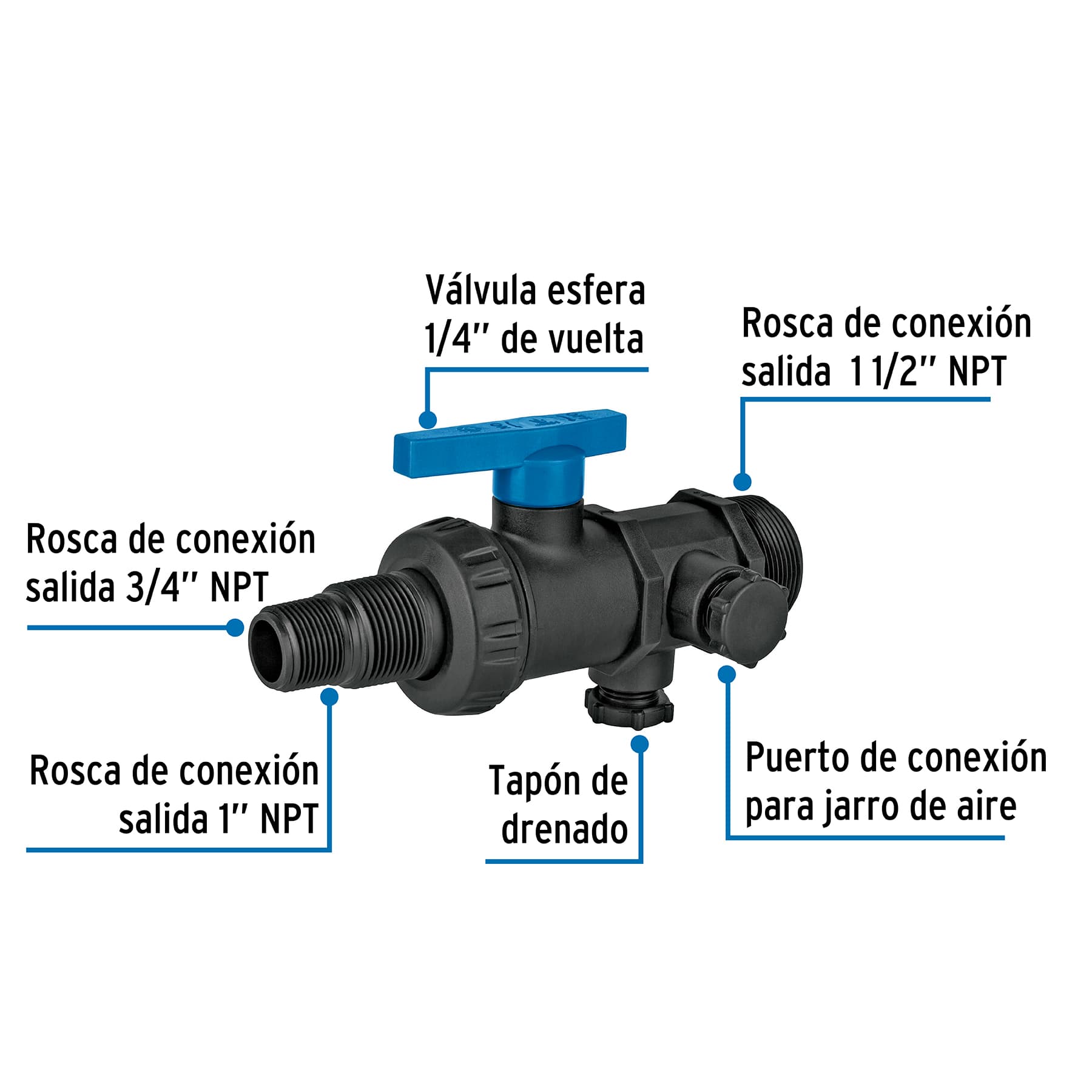 Multiconector polipropileno para tinaco, con válvula, FOSET