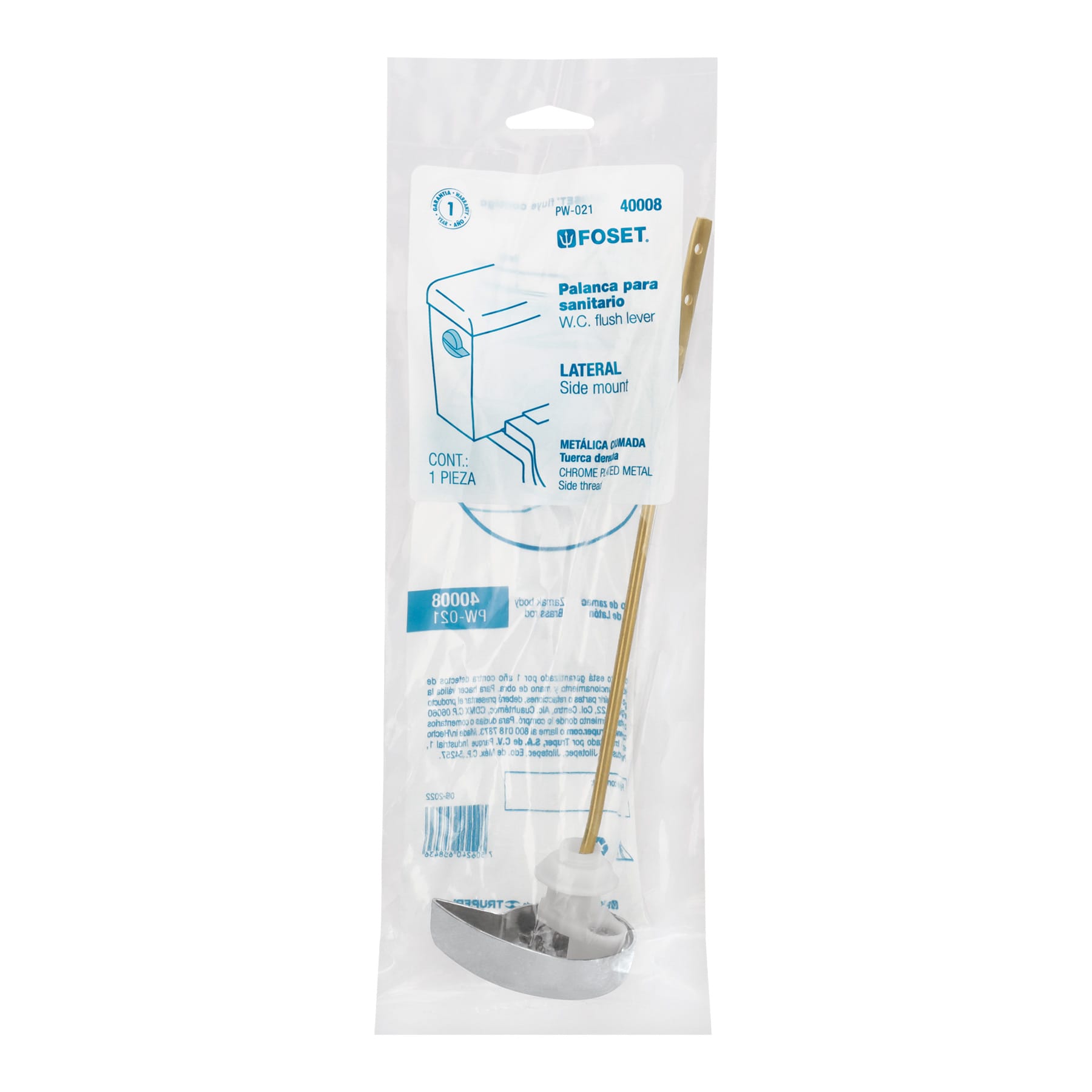 Palanca lateral metálica cromada para WC, FOSET