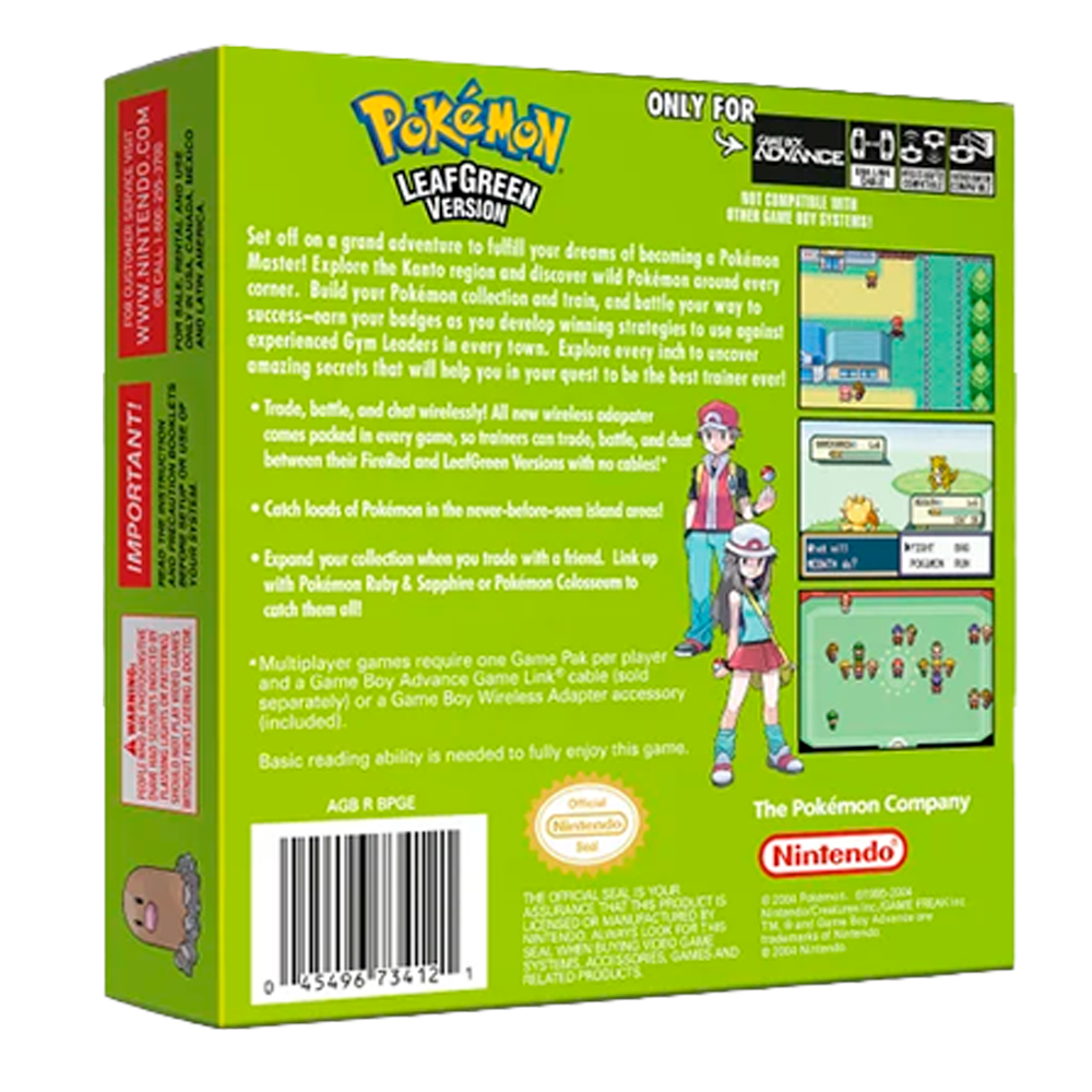 Pokémon Leaf Green Gba Juego Físico En Caja Con Protección