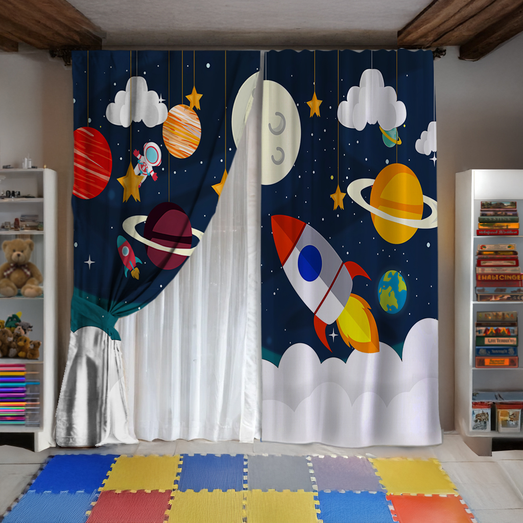 Cortinas Sala Recamara Elegantes Decorativas 2m X 2.7m + cortinas traslúcidas (Infantil / Naves)
