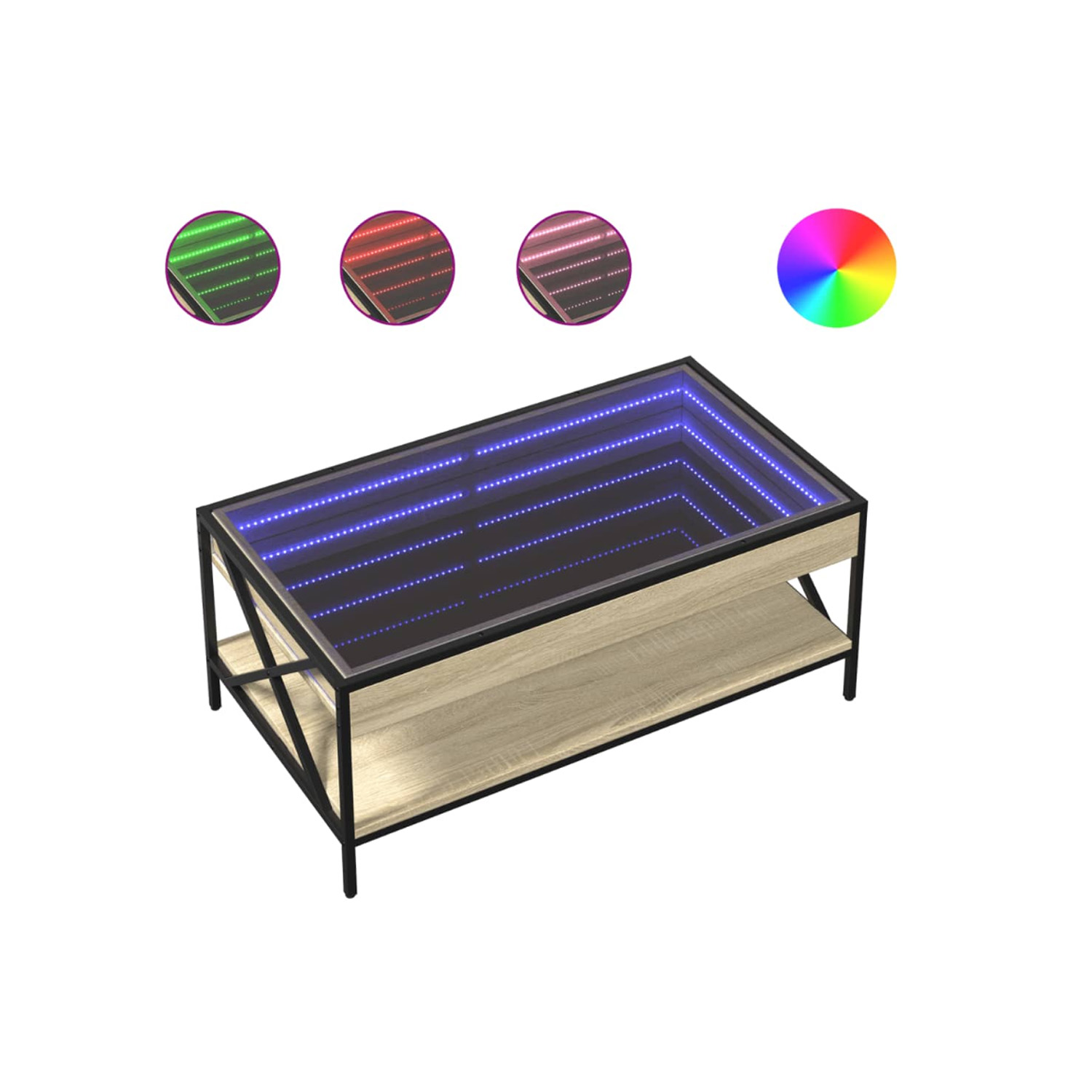 Bossa Mesa de Centro Industrial con Estante Salisbury | Vidrio | Metal Negro | Acabado en Madera Clara | 2 Niveles