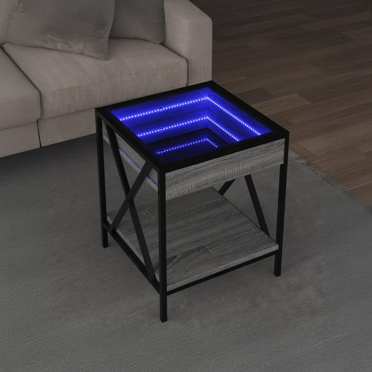 Bossa Mesa Auxiliar Radnick con base de almacenamiento efecto luz LED efecto infinito