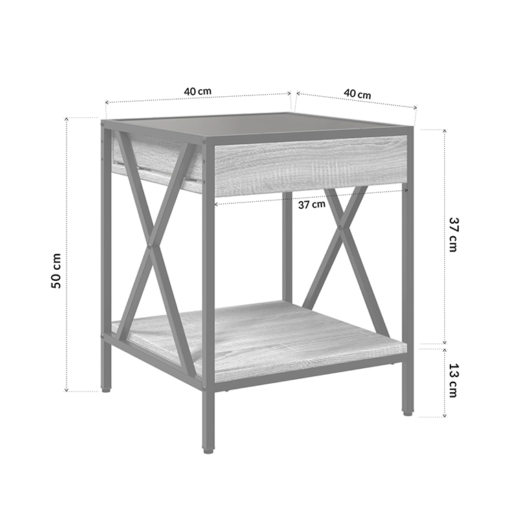 Bossa Mesa Auxiliar Radnick con base de almacenamiento efecto luz LED efecto infinito